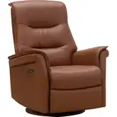 Samson Power Swivel Glider Recliner with Power Headrest & Lumbar in Caramel Brown Top-Grain Leather